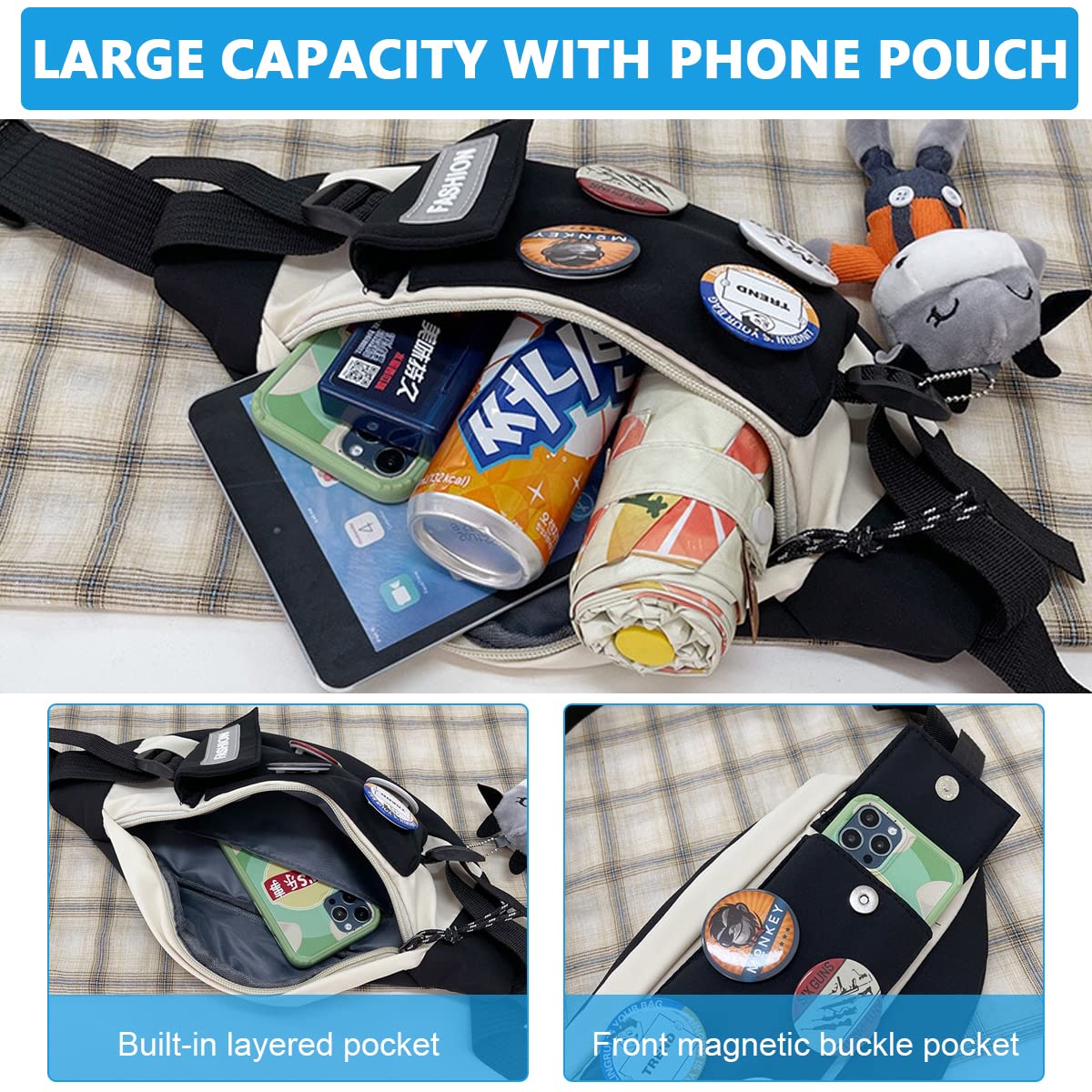GUSTAVE Waist Bags for Men Women with 4 Badges and Adjustable Strap, Waterproof Bumbag Creative Stylish Sport Chest Bag Waist Pack for Hiking Travel Camping Running Sports Outdoors GUSTAVE Waist Bags for Men Women with 4 Badges and Adjustable Strap, Waterproof Bumbag Creative Stylish Sport Chest Bag Waist Pack for Hiking Travel Camping Running Sports Outdoors